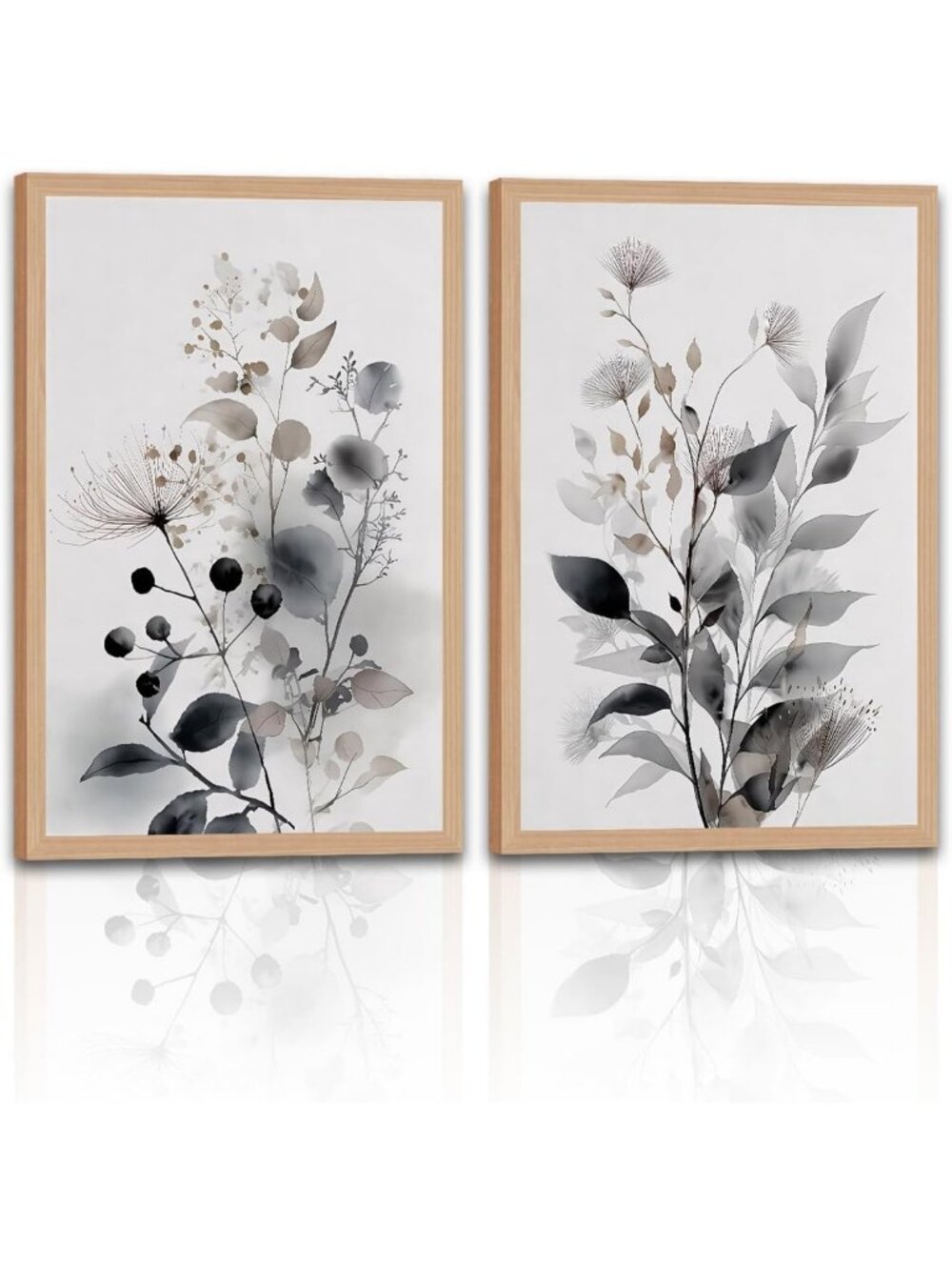 Set of 2 Framed Botanical Wall Art - Neutral Floral Canvas Prints 16x24